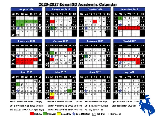 Edna ISD 2026–2027 Academic Calendar Page 1