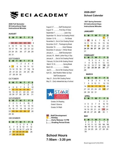 Education Center International Academy 2026–2027 Academic Calendar Page 1