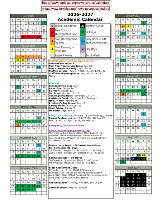 Ferris ISD 2026–2027 Academic Calendar