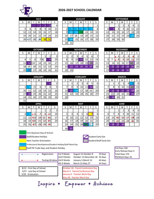 Florence Independent School District (ISD) 2026–2027 Academic Calendar