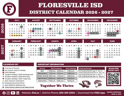 Floresville ISD 2026–2027 Academic Calendar