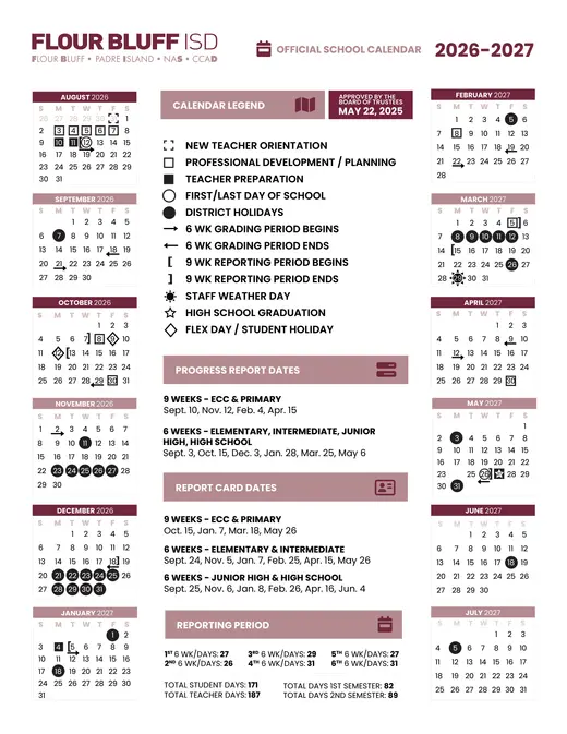 Flour Bluff ISD 2026–2027 Academic Calendar