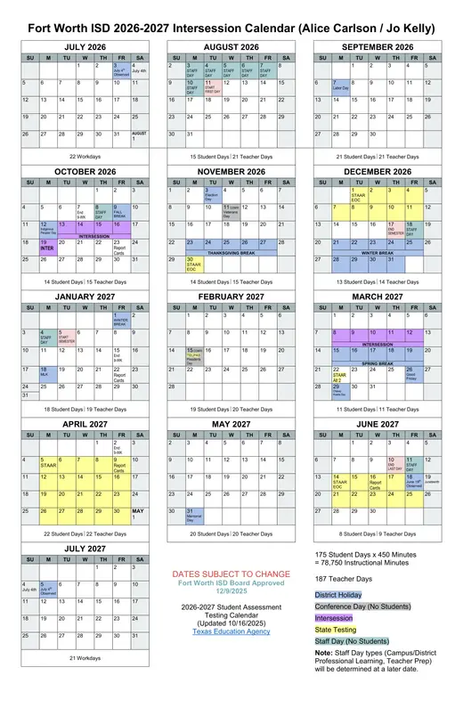 Fort Worth ISD 2026–2027 Academic Calendar
