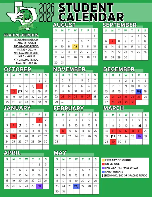 Friona ISD 2026–2027 Academic Calendar