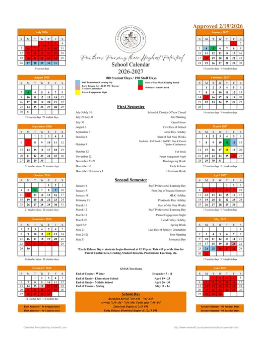 Glasscock County School System 2026–2027 Academic Calendar Page 1