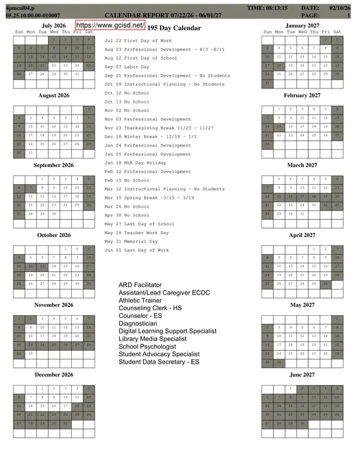 Grapevine-Colleyville ISD 2026–2027 Academic Calendar