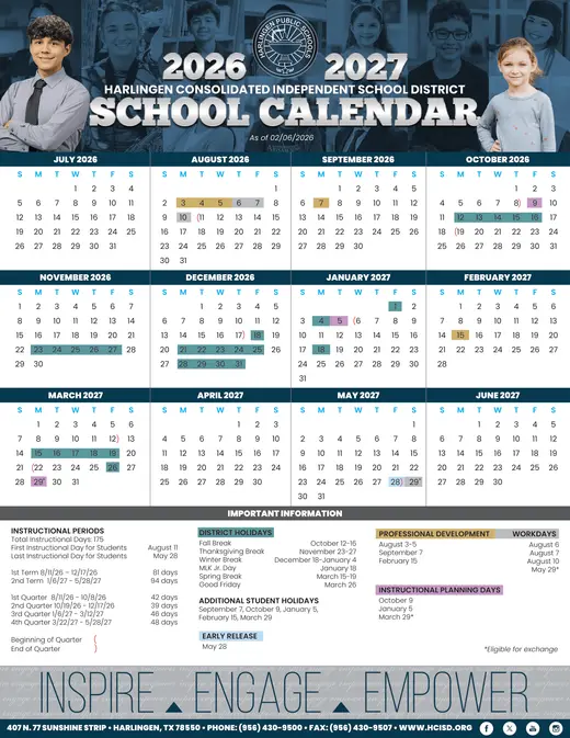 Harlingen Consolidated Independent School District 2026–2027 Academic Calendar