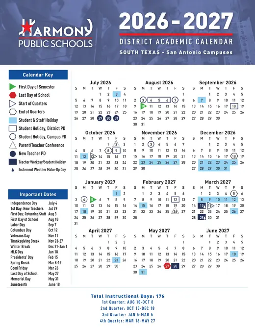 Harmony Public Schools San Antonio 2026–2027 Academic Calendar