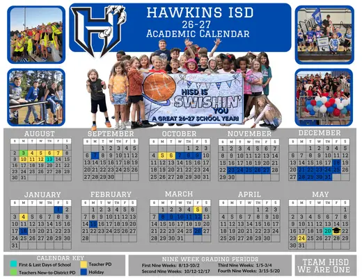 Hawkins ISD 2026–2027 Academic Calendar Page 1