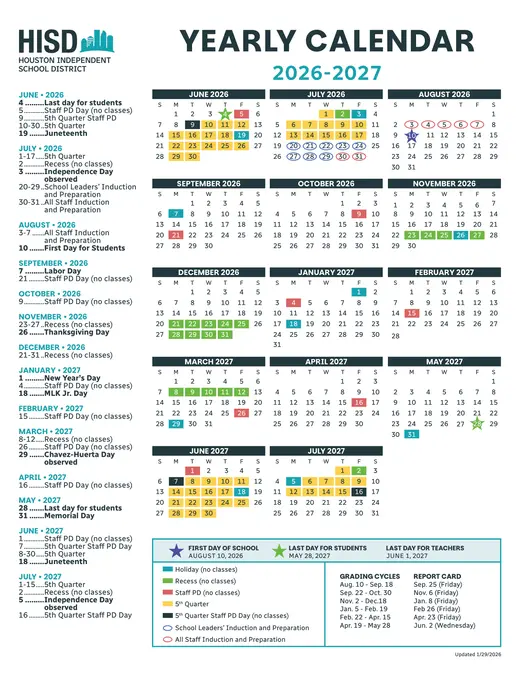 Houston Independent School District 2026–2027 Academic Calendar