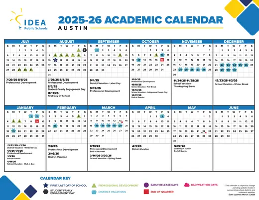 IDEA Public Schools Austin 2025–2026 Academic Calendar Page 2