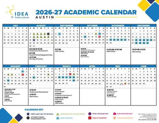 IDEA Public Schools Austin 2025–2026 Academic Calendar Page 3