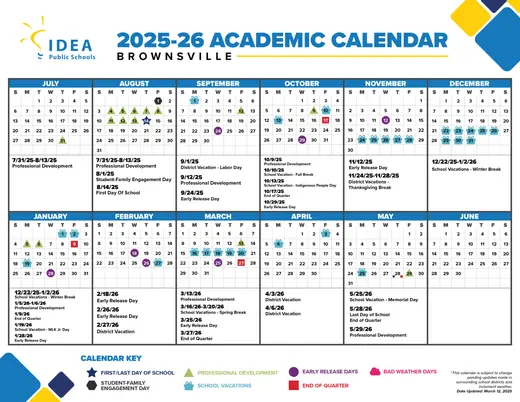 IDEA Public Schools Brownsville 2025–2026 Academic Calendar Page 2