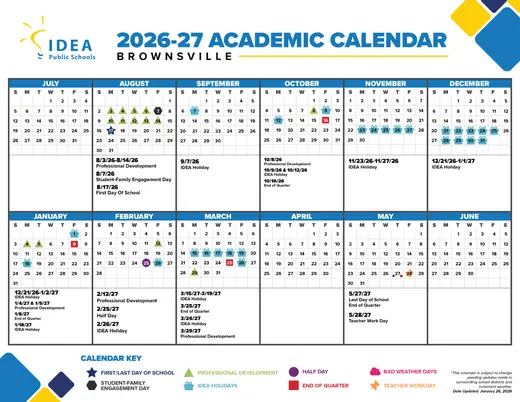 IDEA Public Schools Brownsville 2025–2026 Academic Calendar Page 3