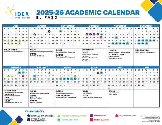 IDEA Public Schools El Paso 2025–2026 Academic Calendar Page 2