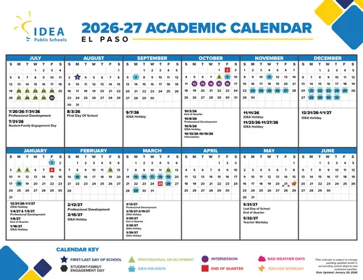 IDEA Public Schools El Paso 2025–2026 Academic Calendar Page 3
