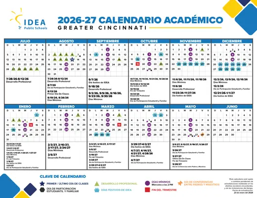 IDEA Public Schools Greater Cincinnati 2026–2027 Academic Calendar Page 2