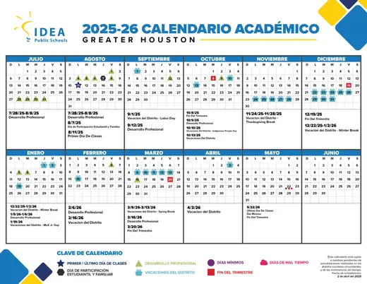 IDEA Public Schools Greater Houston 2025–2026 Academic Calendar Page 2