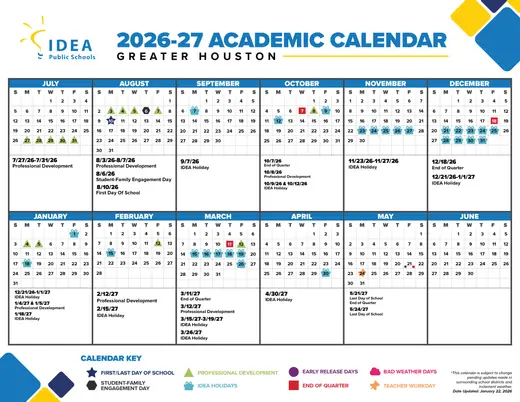 IDEA Public Schools Greater Houston 2025–2026 Academic Calendar Page 3