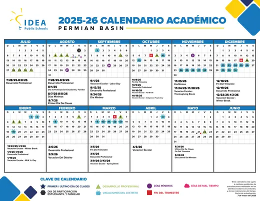 IDEA Public Schools Permian Basin 2025–2026 Academic Calendar Page 2
