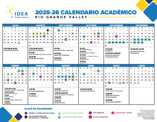 IDEA Public Schools Rio Grande Valley 2025–2026 Academic Calendar Page 2