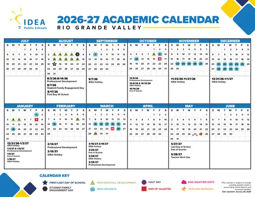 IDEA Public Schools Rio Grande Valley 2025–2026 Academic Calendar Page 3
