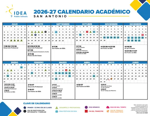 IDEA Public Schools San Antonio 2026–2027 Academic Calendar Page 2