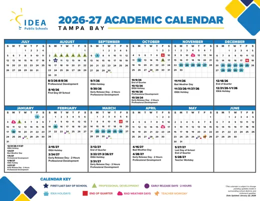 IDEA Public Schools Tampa Bay 2026–2027 Academic Calendar Page 1