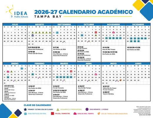IDEA Public Schools Tampa Bay 2026–2027 Academic Calendar Page 2