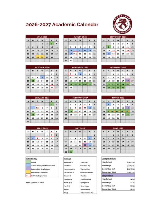 Industrial Independent School District 2026–2027 Academic Calendar