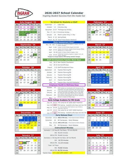 Ingram Independent School District 2026–2027 Academic Calendar
