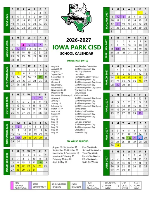 Iowa Park CISD 2026–2027 Academic Calendar