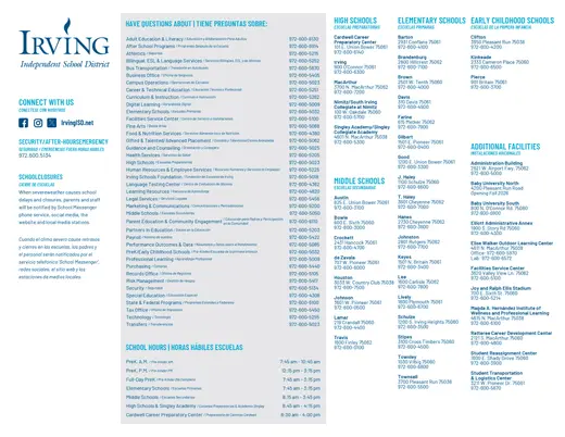 Irving Independent School District 2026–2027 Academic Calendar Page 2