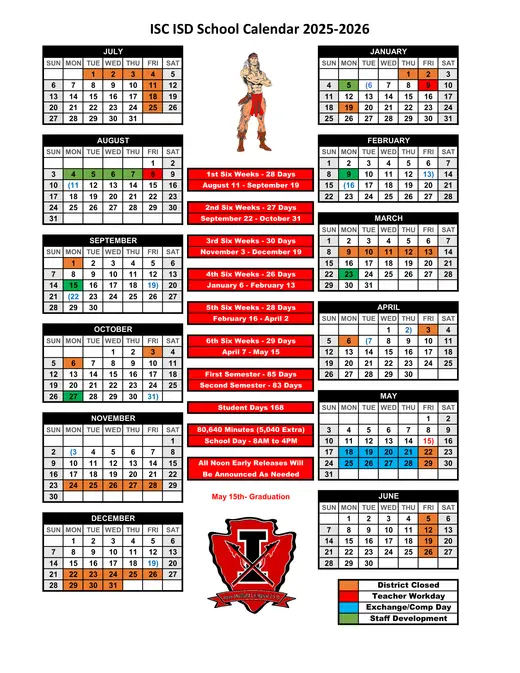 Isc ISD 2025–2026 Academic Calendar Page 1
