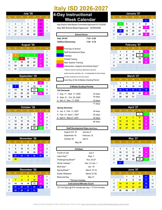 Italy ISD 2026–2027 Academic Calendar Page 1