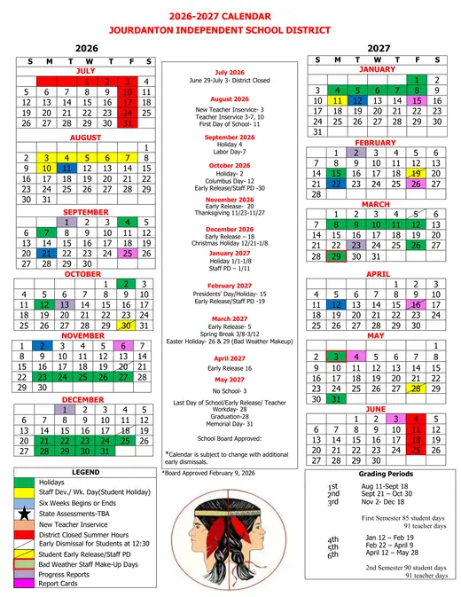 Jourdanton Independent School District 2026–2027 Academic Calendar