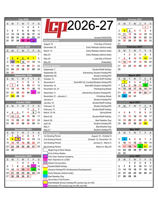 Laredo Independent School District 2025–2026 Academic Calendar Page 1