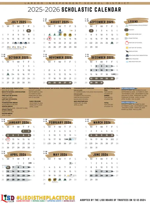 Laredo Independent School District 2025–2026 Academic Calendar Page 2