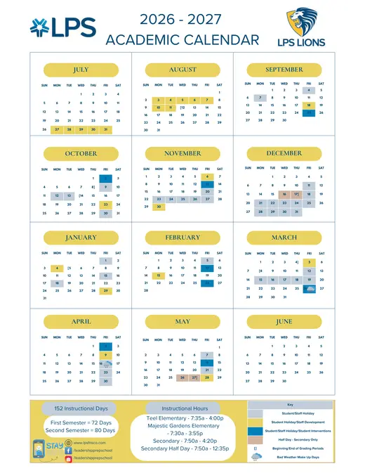 Leadership Prep School 2026–2027 Academic Calendar