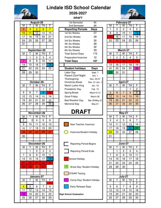 Lindale ISD 2026–2027 Academic Calendar