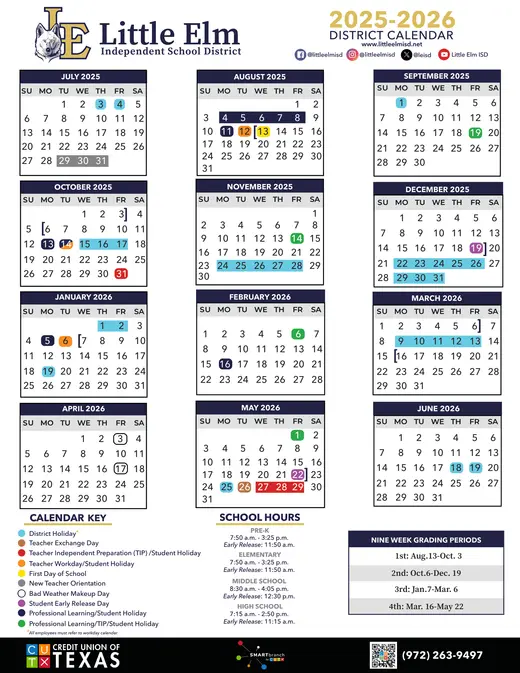 Little Elm Independent School District 2025–2026 Academic Calendar Page 2
