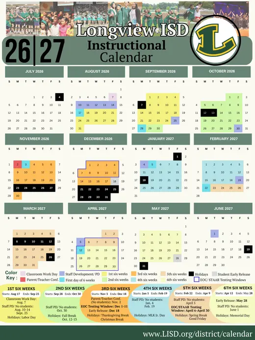 Longview ISD 2026–2027 Academic Calendar