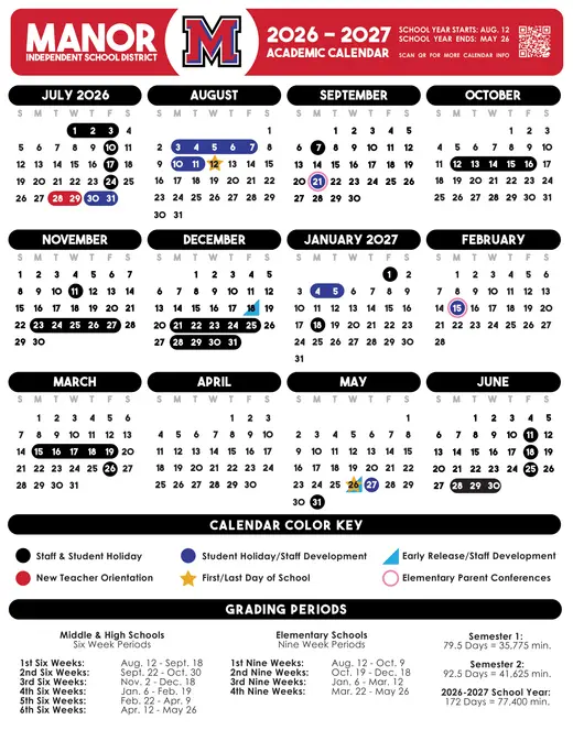 Manor Independent School District 2026–2027 Academic Calendar