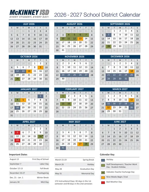 McKINNEY ISD 2026–2027 Academic Calendar