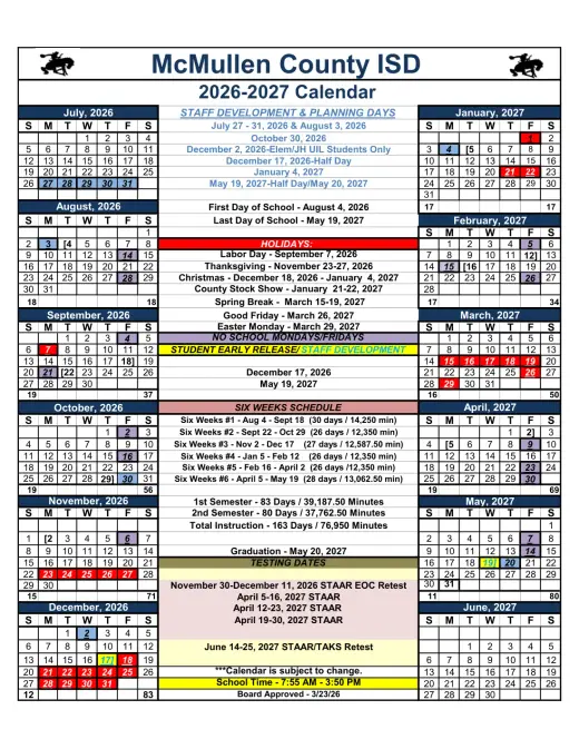 Mcmullen County ISD 2026–2027 Academic Calendar Page 1