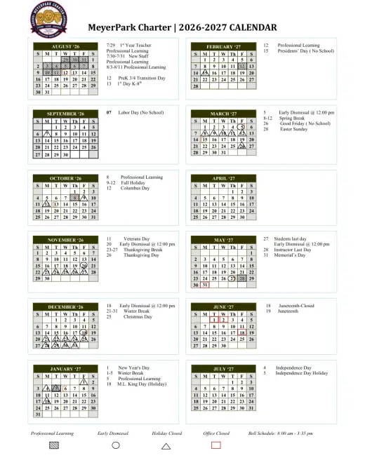 Meyerpark Charter 2026–2027 Academic Calendar Page 1