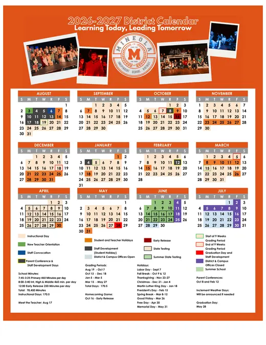 Mineola Independent School District 2026–2027 Academic Calendar