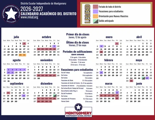 Montgomery Independent School District 2025–2026 Academic Calendar Page 3