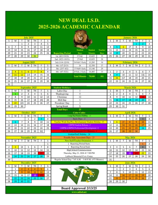 New Deal I.S.D 2025–2026 Academic Calendar