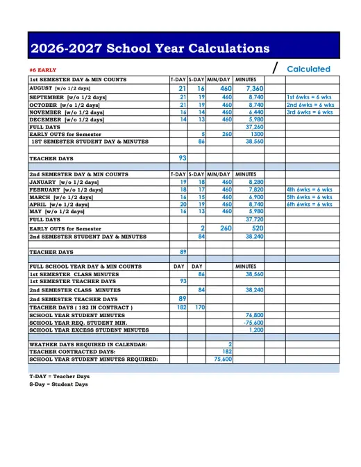 Nueces Canyon CISD 2026–2027 Academic Calendar Page 1